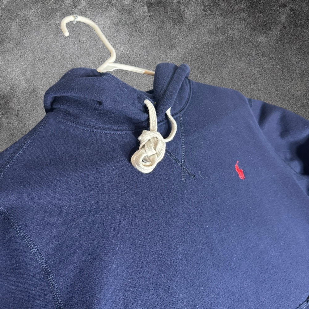 Polo Ralph Lauren Men's Medium Navy Blue Fleece Hoodie Red Pony Pullover